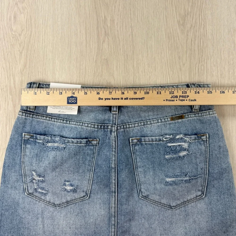 Denim Mini Skirt KanCan Womens Large Blue Distressed Frayed Hem KC6370M